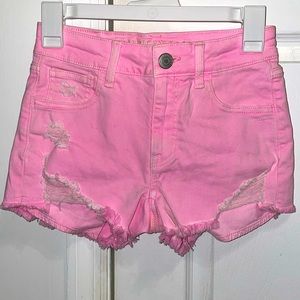 American Eagle pink distressed denim shorts